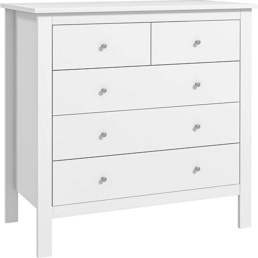 HOMCOM Kommode mit 5 Schubladen Beistellschrank Schubladenkommode Sideboard mit Anti-Kipp-Schutz, Schrank für Wohnzimmer, Schlafzimmer, Weiß 79 x 39,5 x 80,5 cm Aosom