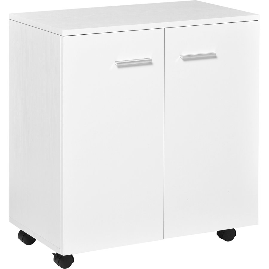 HOMCOM Schrank Kommode Küchenschrank Rollwagen Multifunktionswagen mit 2 Schubladen Weiß, Spanplatte, 60 x 35 x 65 cm Aosom
