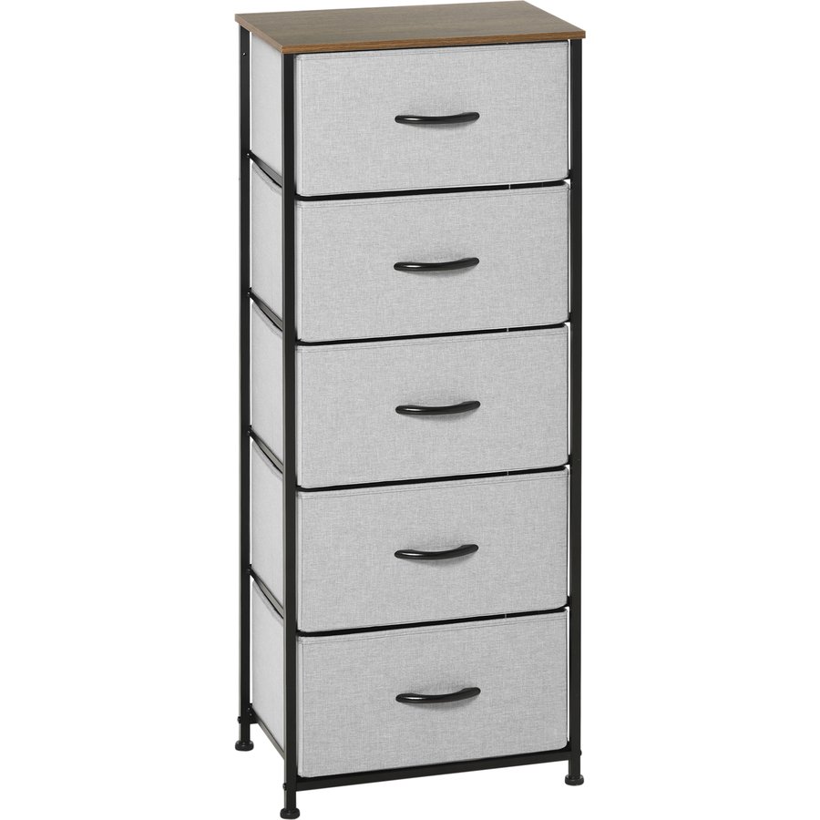 HOMCOM Kommode mit 5 Schubladen aus Stoff Aufbewahrungsschrank Kommodenschrank mit Griffen, Modern-Design Schrank Schubladenschrank Aufbewahrungskommode für Schlafzimmer, Wohnzimmer Grau Aosom