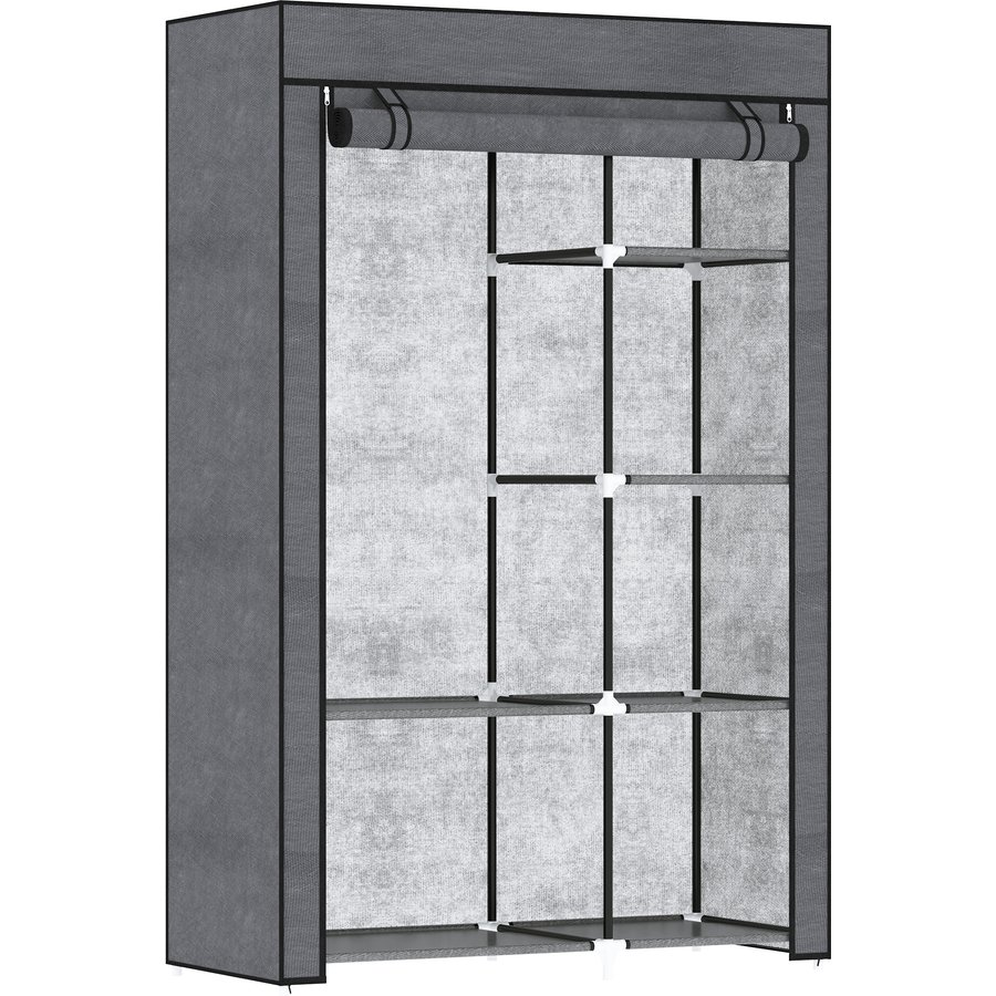 HOMCOM Kleiderschrank Stoffschrank mit Kleiderstange, 6 Fächern, Faltbare Garderobe in Vlies-Optik, Faltschrank für Schlafzimmer, Flur, Dunkelgrau, 103 x 43 x 162,5 cm Aosom