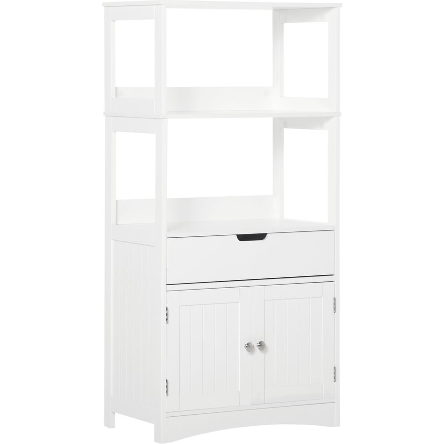 kleankin Badezimmer Midischrank Badezimmerschrank mit 2 offenen Regalen & Schublade, Unterschrank in Weiß 60 x 33 x 122,5 cm für modernes Bad Aosom.de
