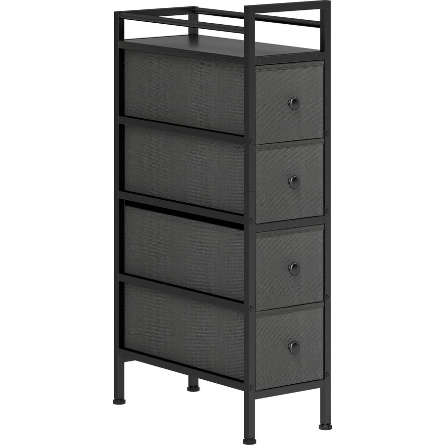 HOMCOM Kommode Schrank mit 4 Schubladen aus Vliesstoff Schmal Aufbewahrungsschrank Schubladenschrank mit Stahlrahmen, Modern Sideboard für Schlafzimmer, Wohnzimmer Schwarz Aosom