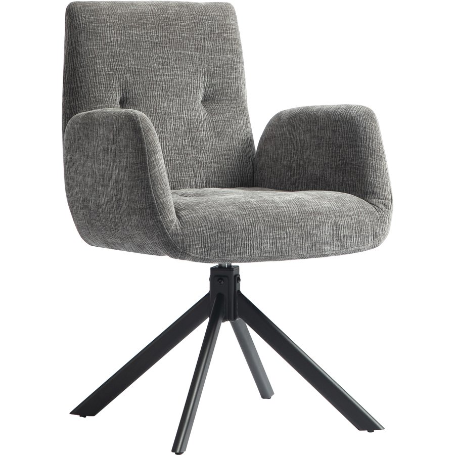 HOMCOM Sessel Drehbar Loungesessel mit Armlehne, Wolle-Leinenoptik, modern Polsterstuhl mit Knopfheftung, Stahlbeine, für Wohnzimmer, Schlafzimmer, Dunkelgrau Aosom