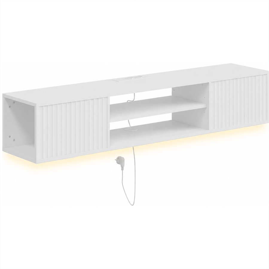 HOMCOM Wand-TV-Möbel, TV-Möbel für bis zu 165,1 cm mit verstellbarem Fach, RGB-LED-Licht, Steckdosen, für Wohnzimmer, Schlafzimmer, 140x29,5x26,5 cm, Weiß Aosom