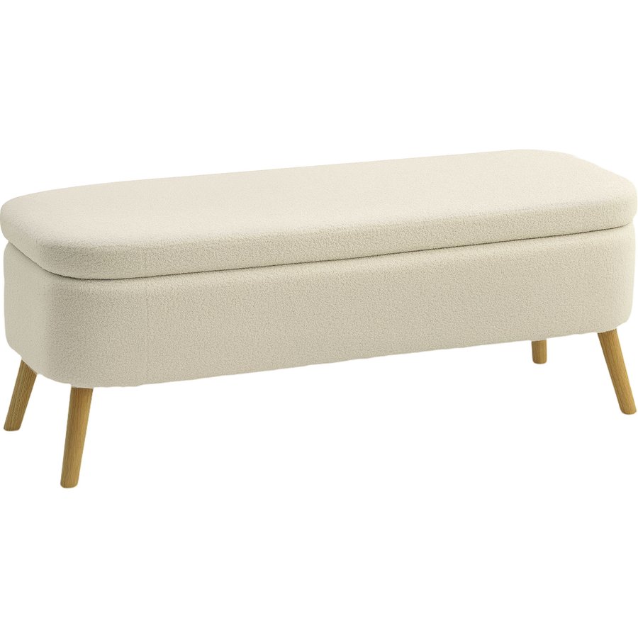 HOMCOM Sitzbank mit Stauraum Polsterbank mit Teddy-Fleece-Optik, Truhenbank Sitztruhe mit Holzbeine, Bettbank für Wohnzimmer, Schlafzimmer, Flur 120 x 42 x 45 cm, Beige Aosom