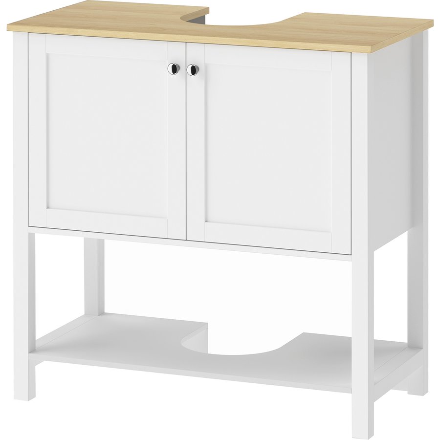 HOMCOM Waschtischunterschrank, modernes Badezimmermöbel mit offenem Fach, 2 Türen, für Waschbecken mit oder ohne Säule, 80x40x80 cm, Weiß Aosom