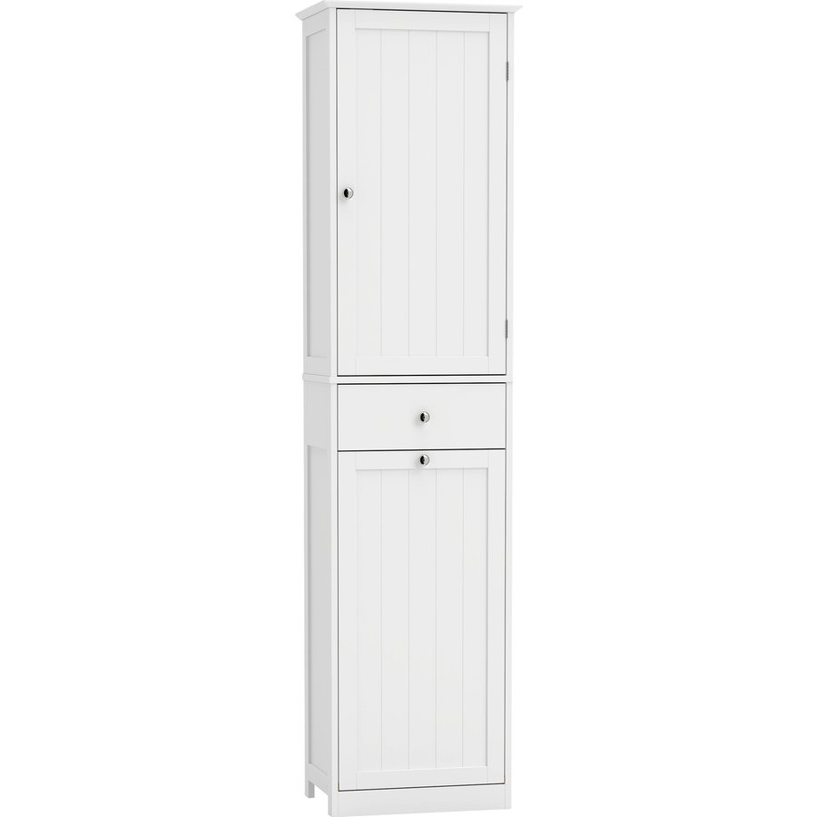 HOMCOM Hochschrank Badezimmer, Freistehender Badezimmerschrank Schmal mit Schublade, Kippbarem Wäschefach und Verstellbarem Einlegeboden, Badschrank Weiß für Bad, Weiß Aosom