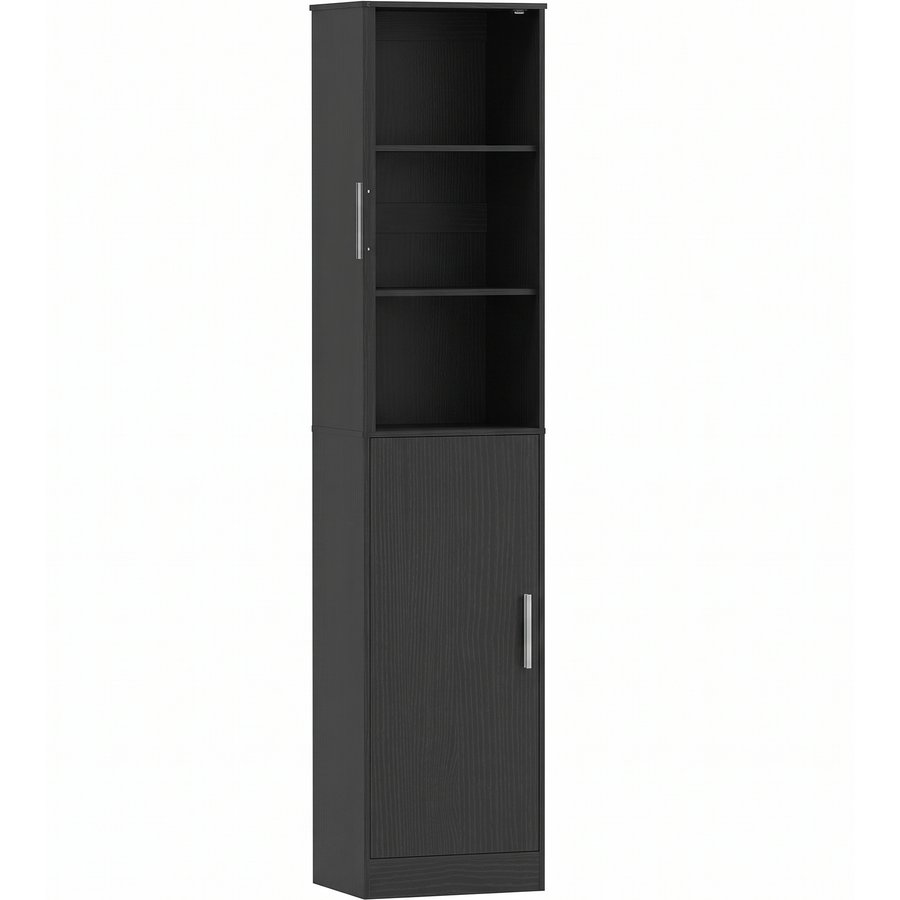 HOMCOM Badezimmerschrank 6 Ebenen, schmales Aufbewahrungsmöbel mit 2 Türen und 4 verstellbaren Regalen, Badmöbel, Toilette, kleine Räume, 40 x 35 x 180 cm, Schwarz Aosom
