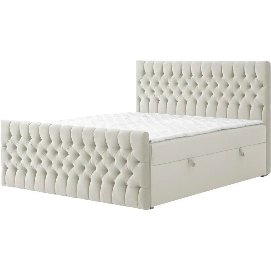 Boxbett mit Bettkasten und Fußteil Belek King, beige