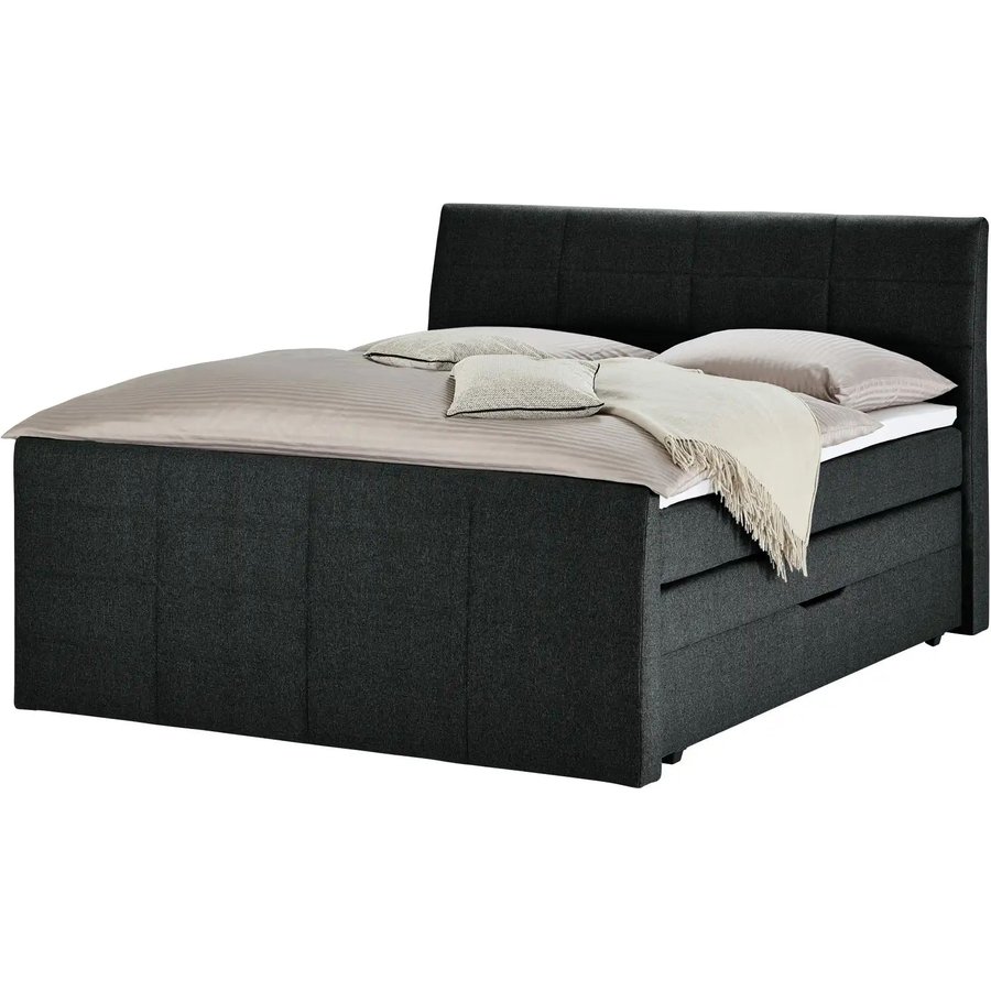Boxspringbett mit Bettkasten und Topper Baron, schwarz