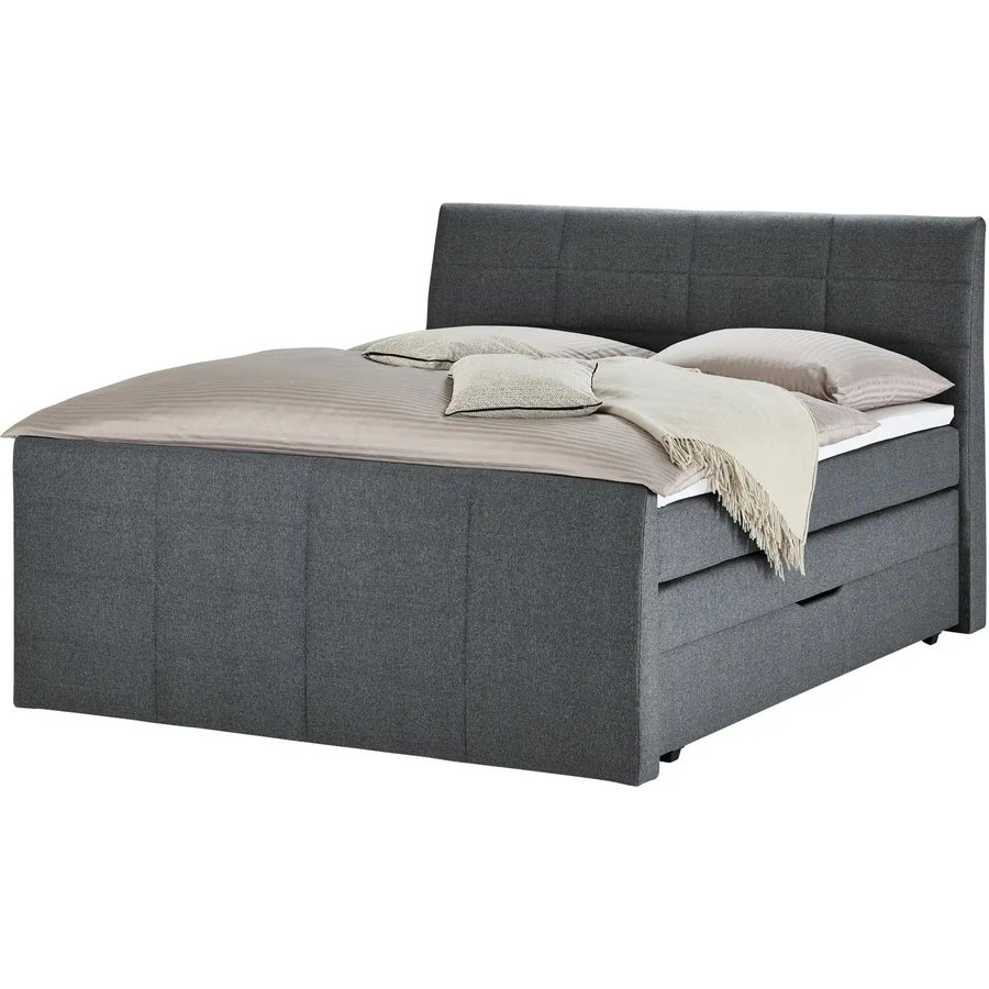 Boxspringbett mit Bettkasten und Topper Baron, grau