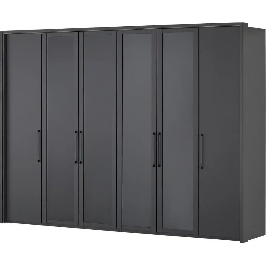 Drehtürenschrank 300 cm mit Glastüren Uma, schwarz
