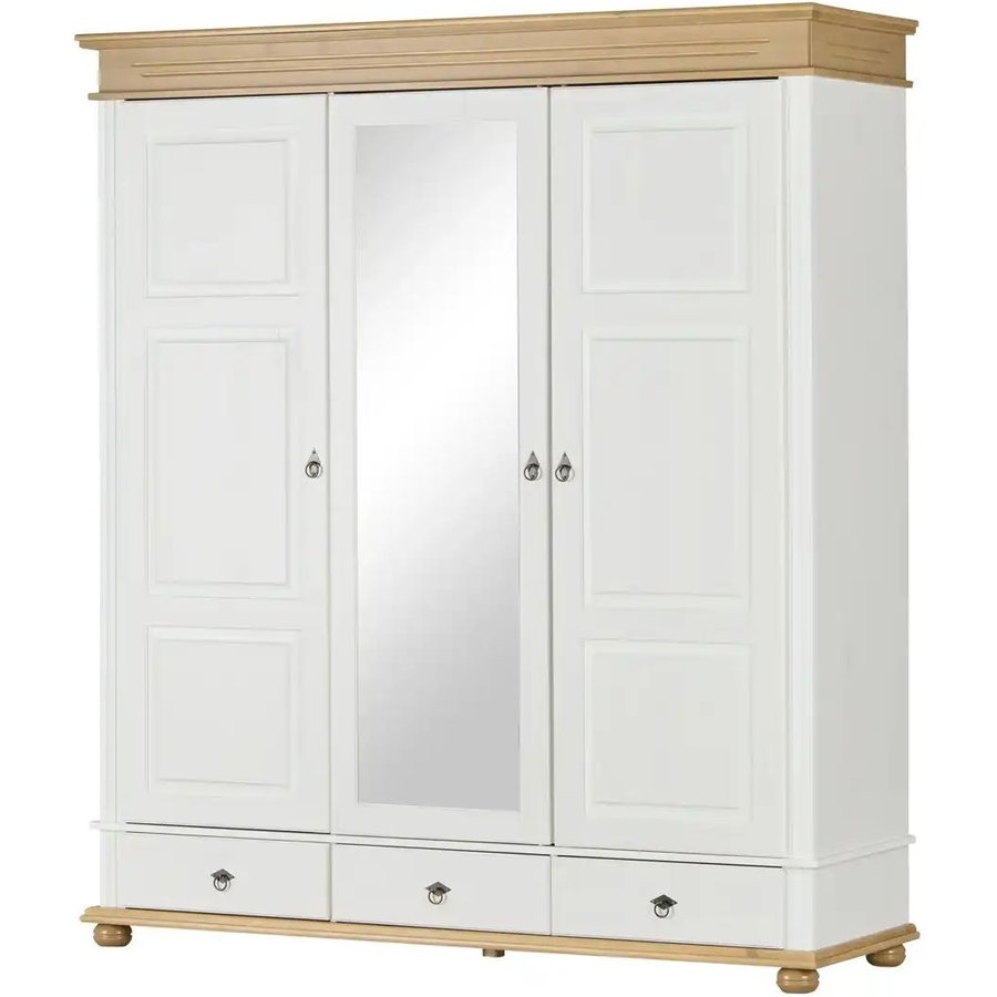 Drehtürenschrank Massivholz Fehmarn, weiß