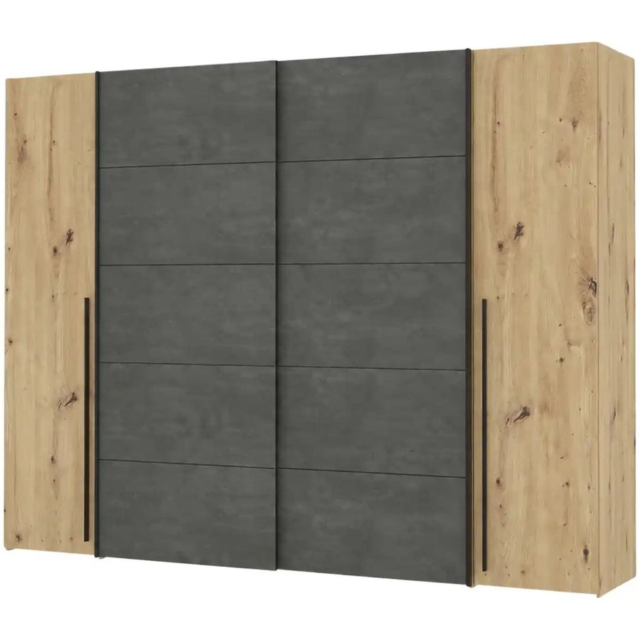 Schwebetürenschrank mit Drehtüren, holzfarben