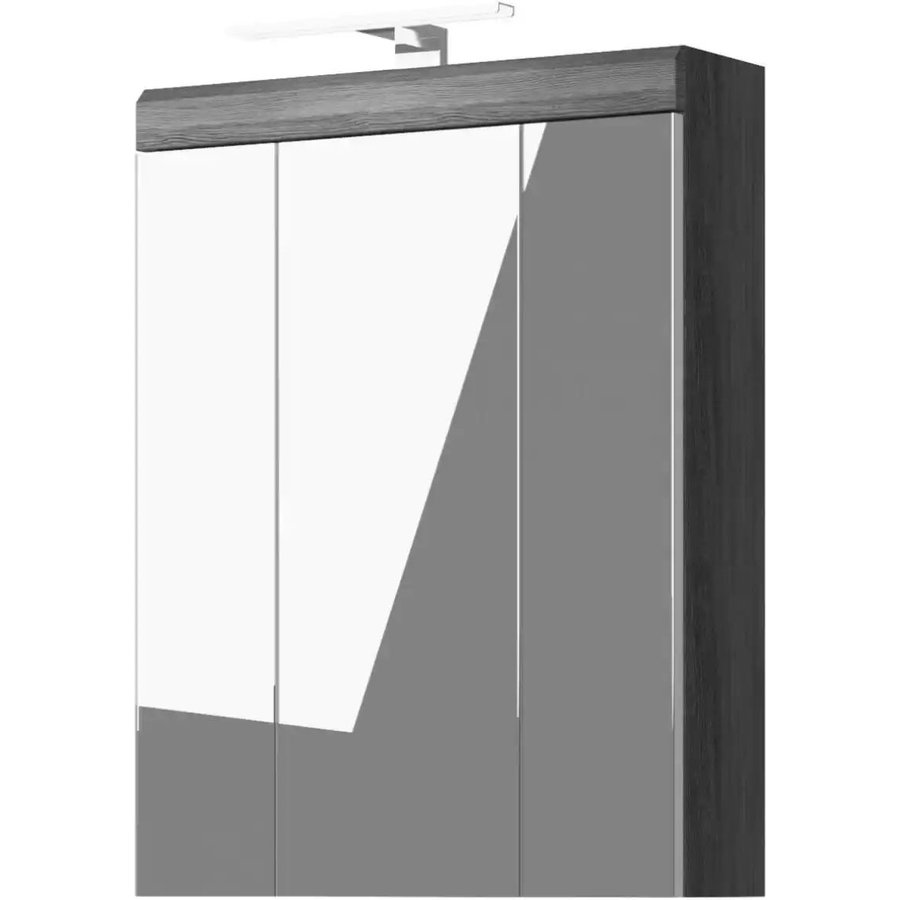 Spiegelschrank SCHLOONSEE Breite 60cm inkl. Beleuchtung 3 Spiegeltüren 9 Fächer in verschiedenen Farben erhältlich Badmöbel Spiegel Badschrank Bad Schloonsee, verspiegelt