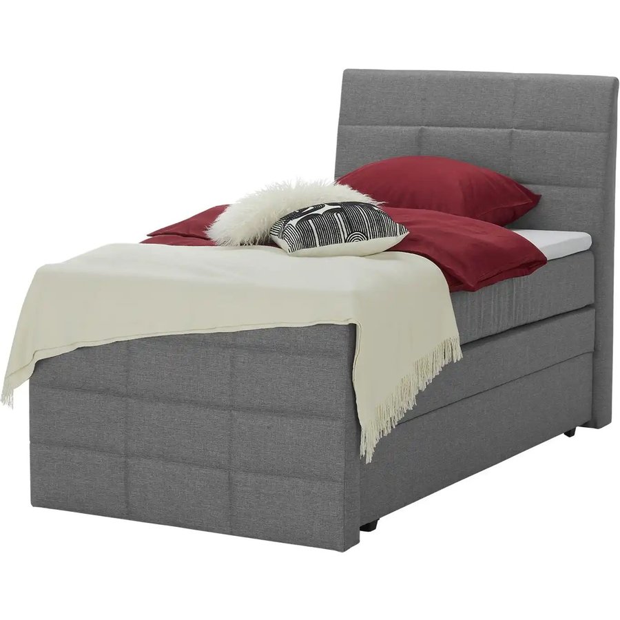 Boxspringbett mit Bettkasten und Topper Baron, grau