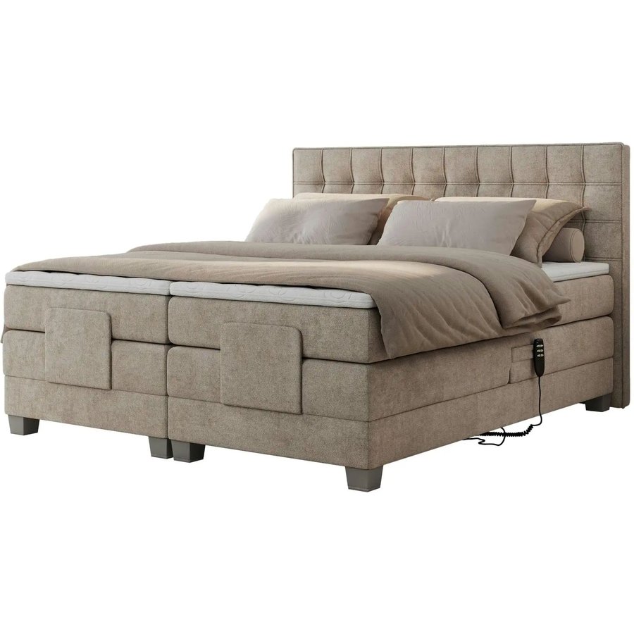 Motor Boxspringbett mit Bettkasten Elektro, beige
