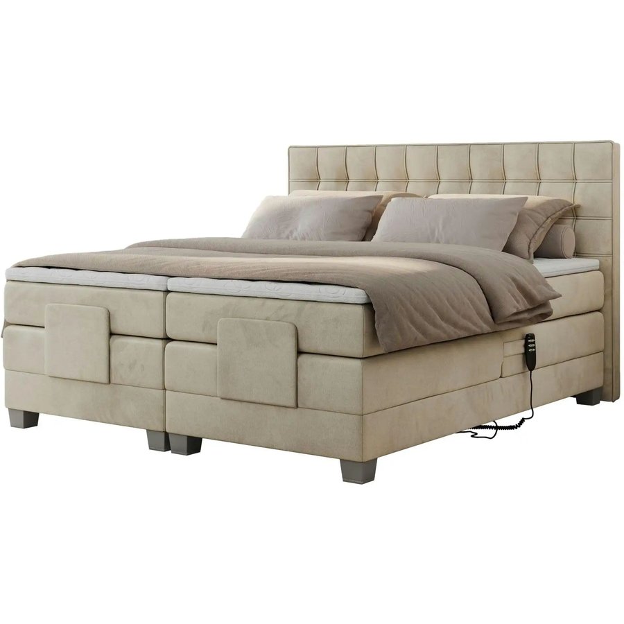 Motor Boxspringbett mit Bettkasten Elektro, beige