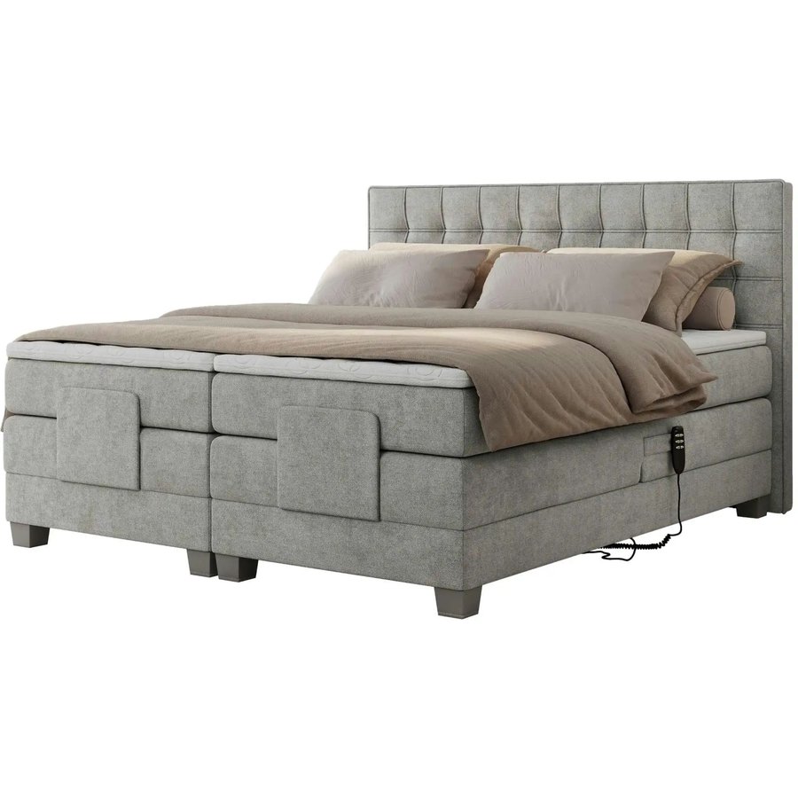 Motor Boxspringbett mit Bettkasten Elektro, grau