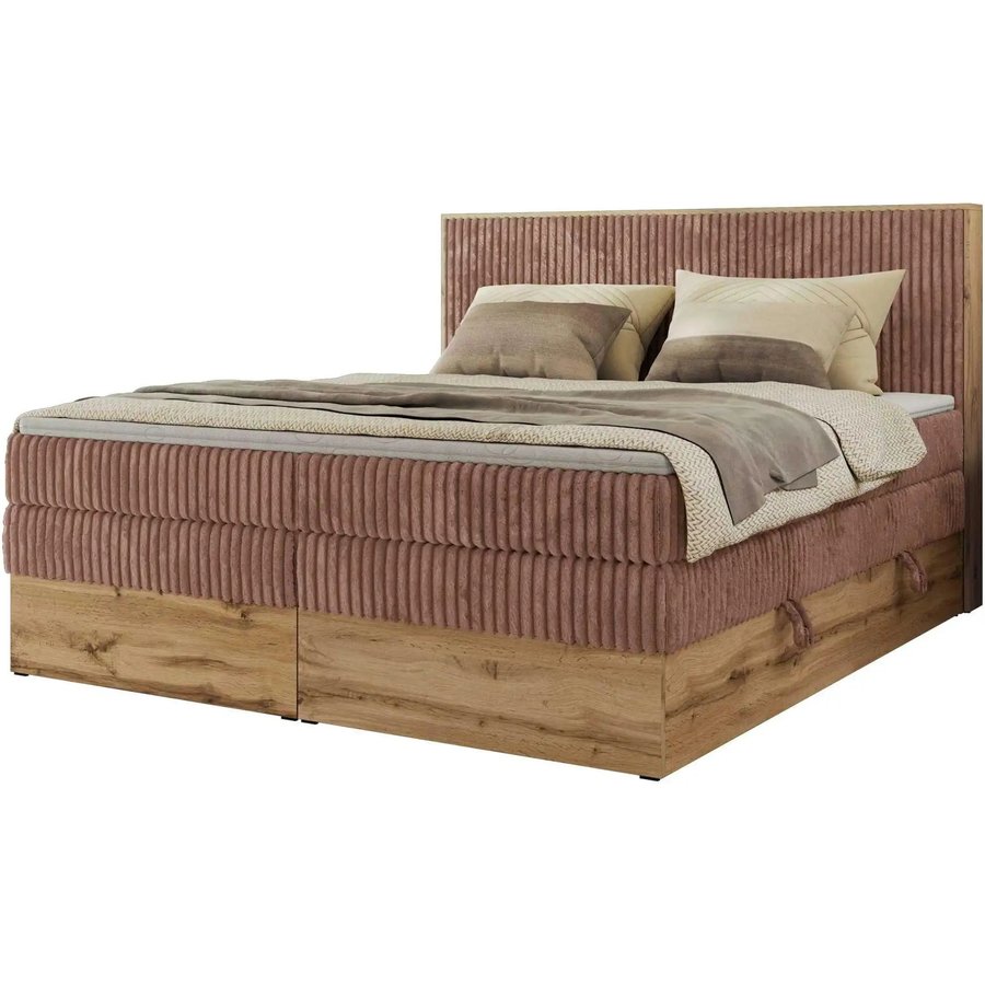 Boxspringbett mit Bettkasten Wood Classic King, rosa/pink
