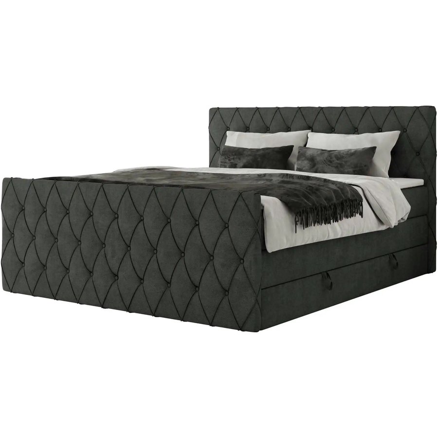 Boxspringbett mit Bettkasten Miren King Duo, grau