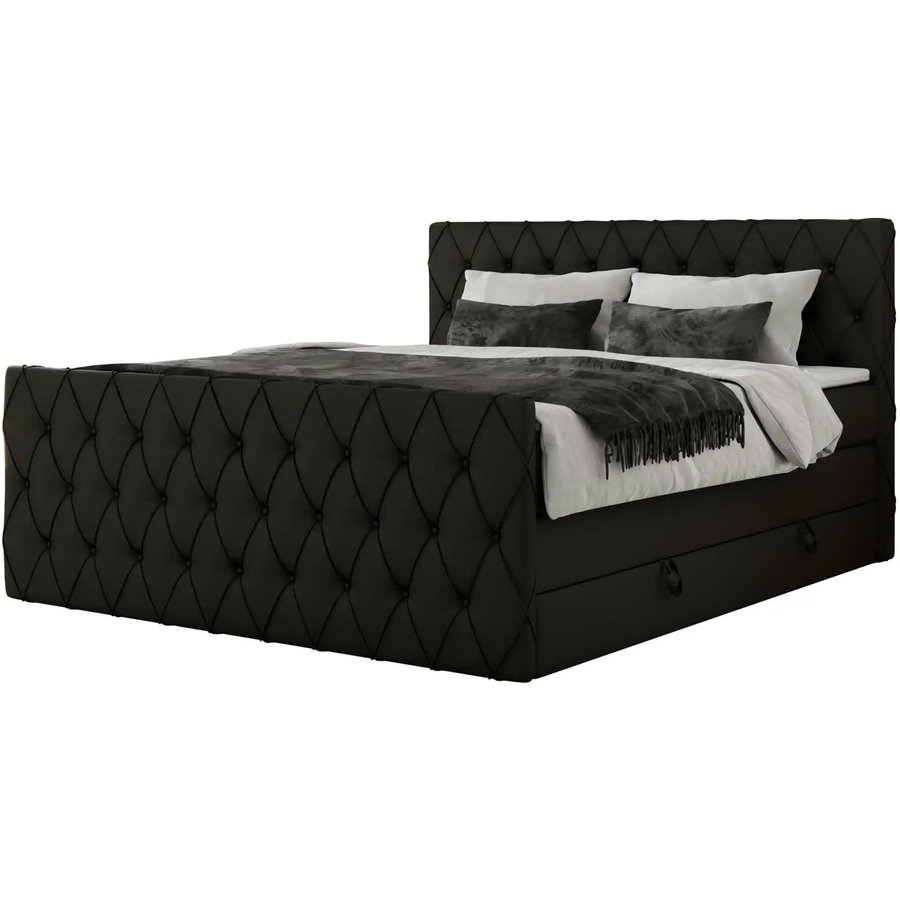 Boxspringbett mit Bettkasten Miren King Duo, schwarz
