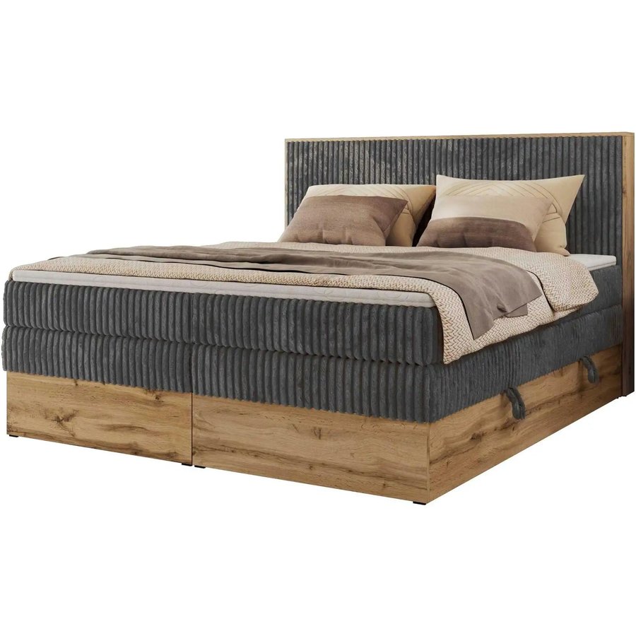 Boxspringbett mit Bettkasten Wood Classic King, grau