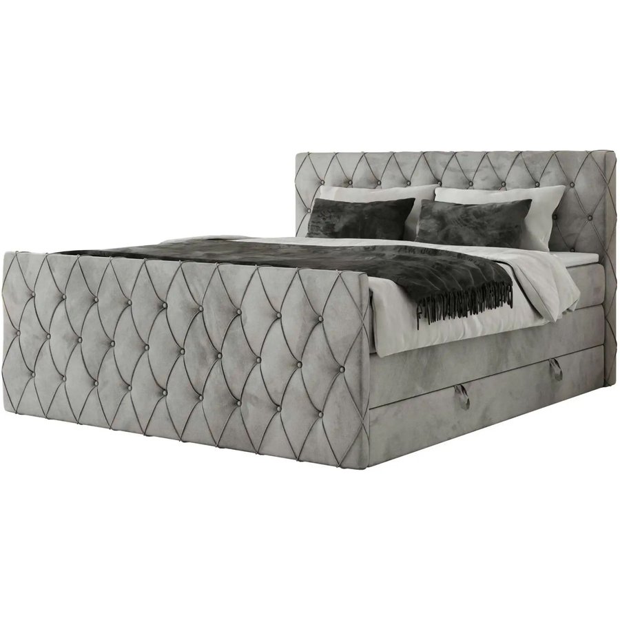 Boxspringbett mit Bettkasten Miren King Duo, grau