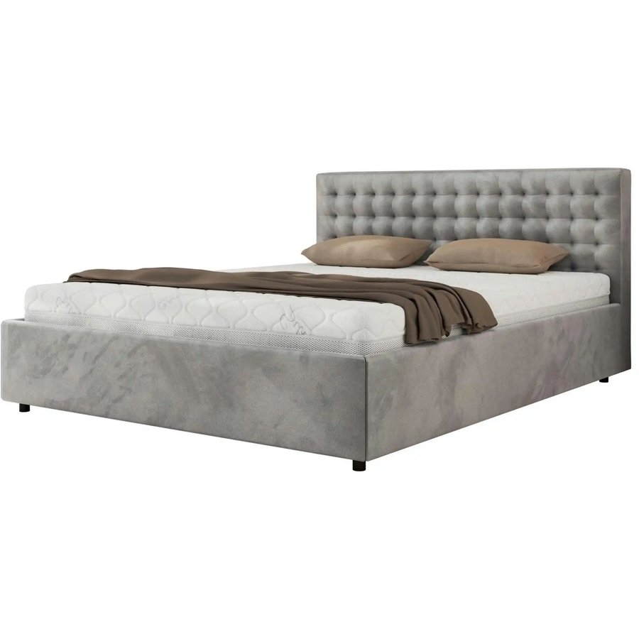 Polsterbett 160x200 Hellgrau mit Bettkasten Pavo Classic, grau