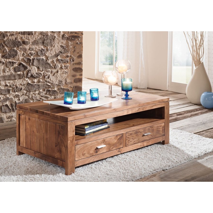 Couchtisch Akazie 110x60x40 hellbraun lackiert SHAMAN #74 Massivmöbel24 Couchtisch Akazie hellbraun lackiert SHAMAN
