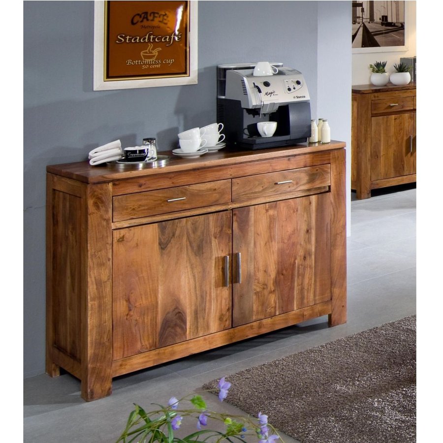 Kommode Akazie 120x45x90 hellbraun lackiert SHAMAN #60 Massivmöbel24 Kommode Akazie hellbraun lackiert SHAMAN