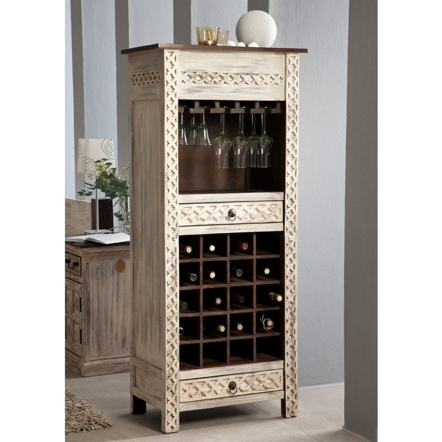 Weinregal Mango / Akazie 60x36x140 weiß gewachst CASTLE-ANTIK #219 Massivmöbel24 Weinregal Mango / Akazie weiß gewachst CASTLE-ANTIK