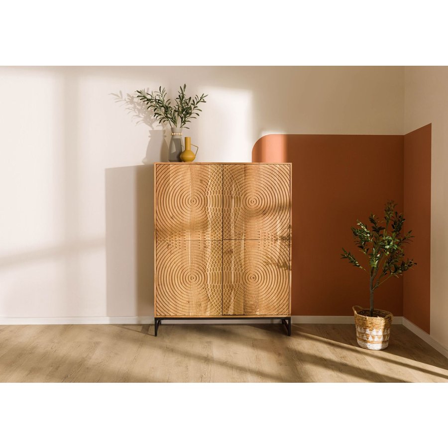 Highboard Akazie 115x40x145 natur lackiert MARRAKESCH #100 Massivmöbel24 Highboard Akazie natur lackiert MARRAKESCH